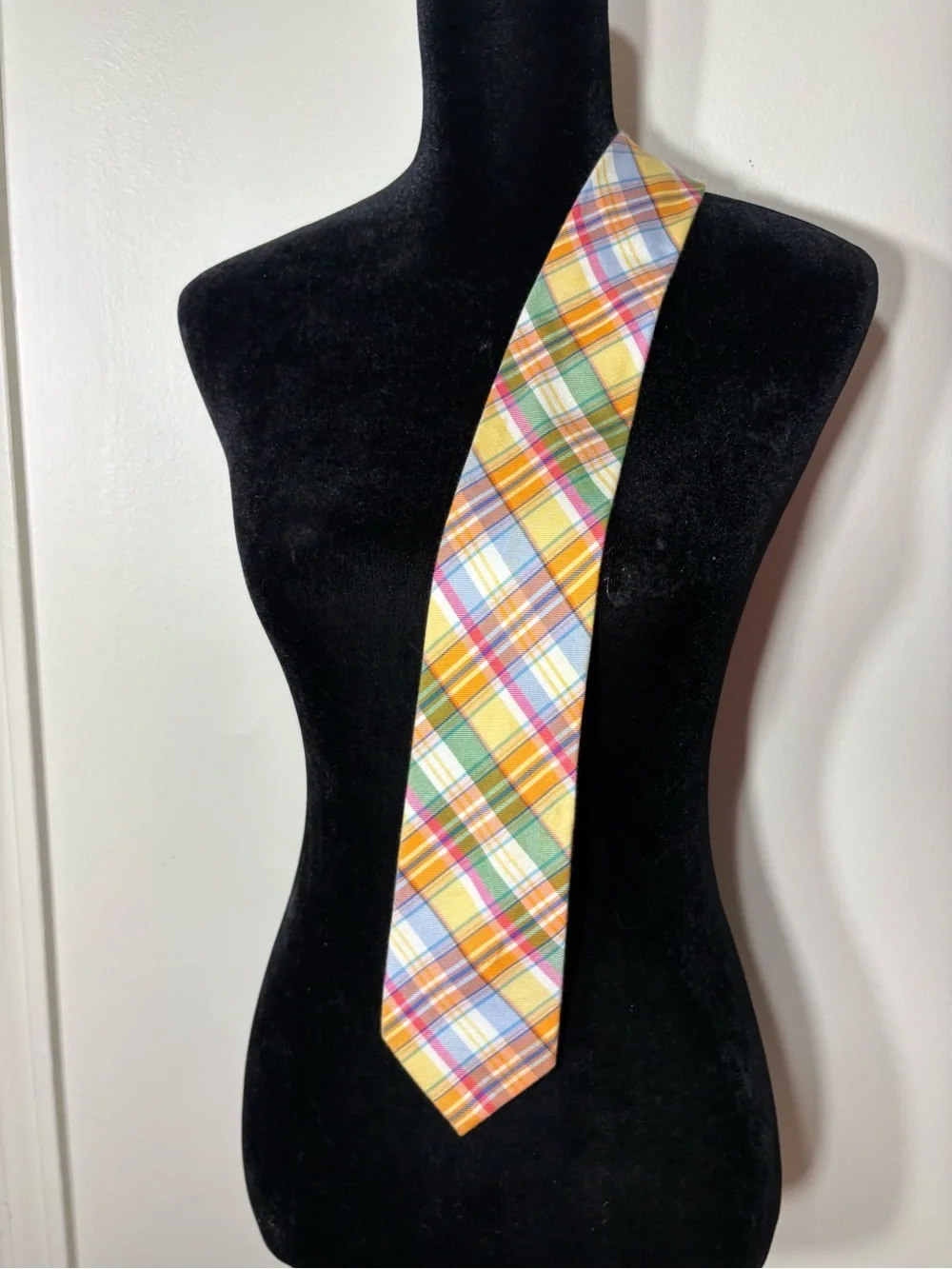 Izod Plaid Silk Tie in Yellow, Green, Blue & Orange